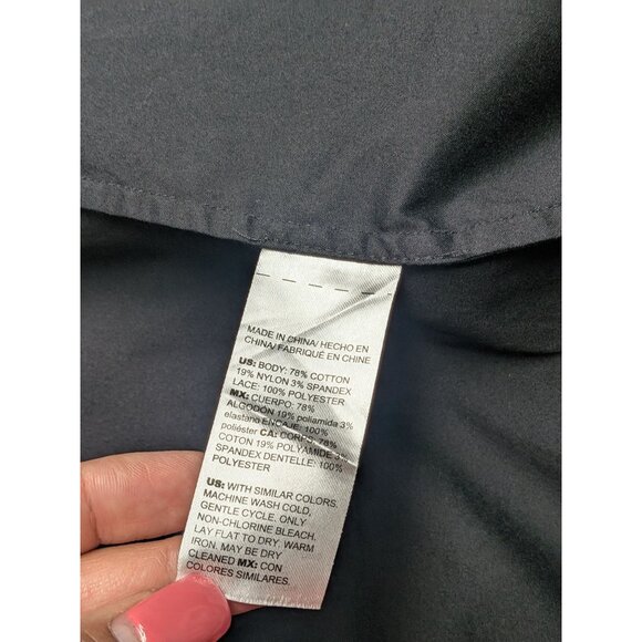 Chicos Button Up Poplin Top Women Size 16 Crochet Balloon Sleeve Romantic Office - Picture 7 of 8